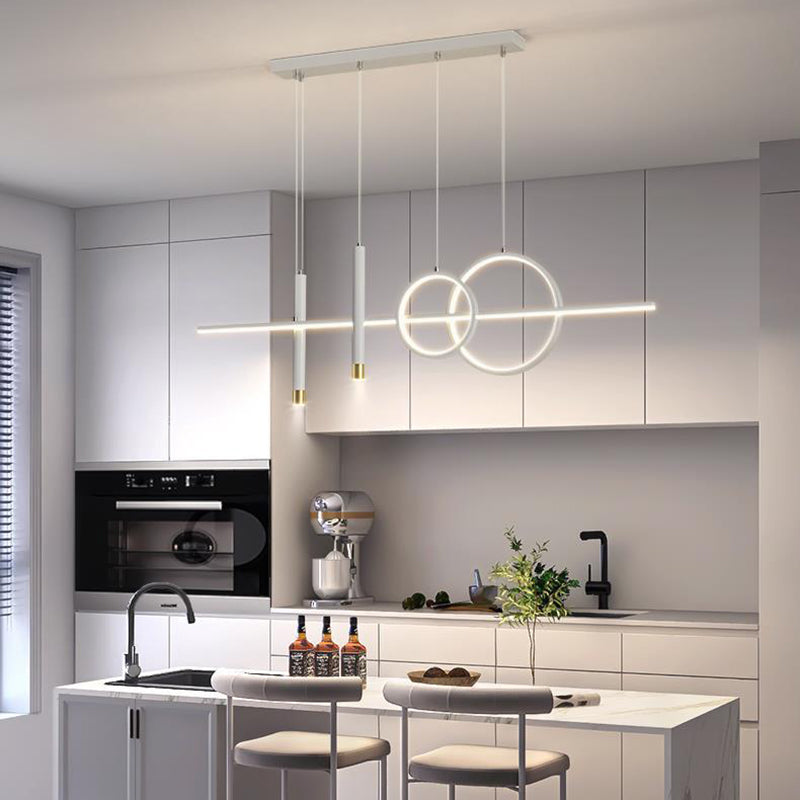 Modern Minimalist Geometric Circles Straight Line Iron Aluminum Silicone Strip Acrylic Spotlight LED Island Light Chandelier For Dining Room