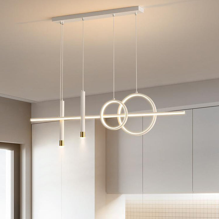 Modern Minimalist Geometric Circles Straight Line Iron Aluminum Silicone Strip Acrylic Spotlight LED Island Light Chandelier For Dining Room
