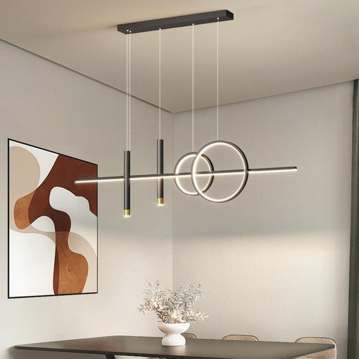 Modern Minimalist Geometric Circles Straight Line Iron Aluminum Silicone Strip Acrylic Spotlight LED Island Light Chandelier For Dining Room