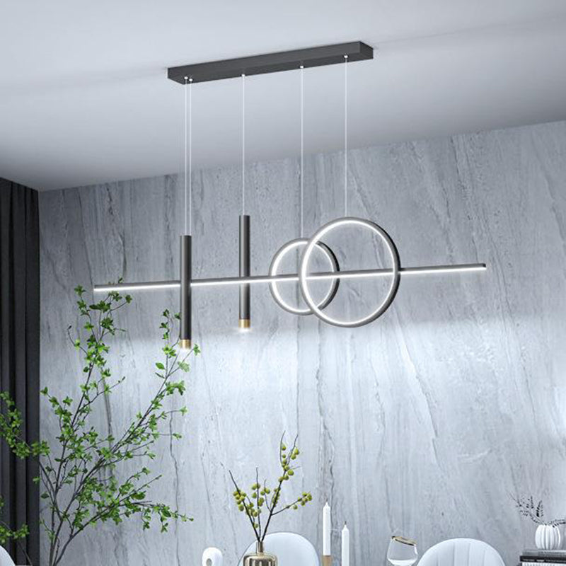 Modern Minimalist Geometric Circles Straight Line Iron Aluminum Silicone Strip Acrylic Spotlight LED Island Light Chandelier For Dining Room