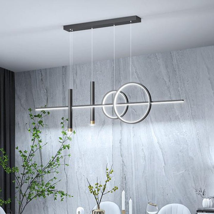 Modern Minimalist Geometric Circles Straight Line Iron Aluminum Silicone Strip Acrylic Spotlight LED Island Light Chandelier For Dining Room