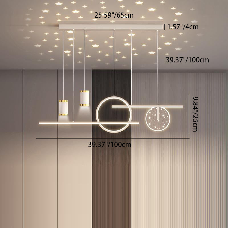 Modern Minimalist Geometric Circles Straight Line Iron Aluminum Silicone Strip Acrylic Spotlight LED Island Light Chandelier For Dining Room
