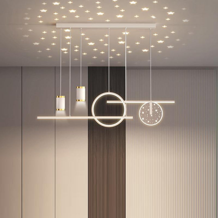 Modern Minimalist Geometric Circles Straight Line Iron Aluminum Silicone Strip Acrylic Spotlight LED Island Light Chandelier For Dining Room