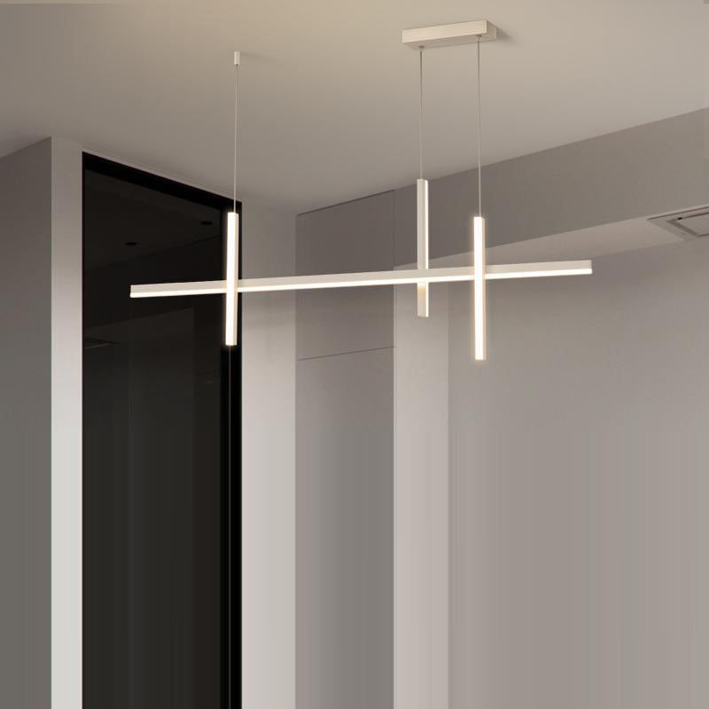Modern Minimalist Geometric Circles Straight Line Iron Aluminum Silicone Strip Acrylic Spotlight LED Island Light Chandelier For Dining Room