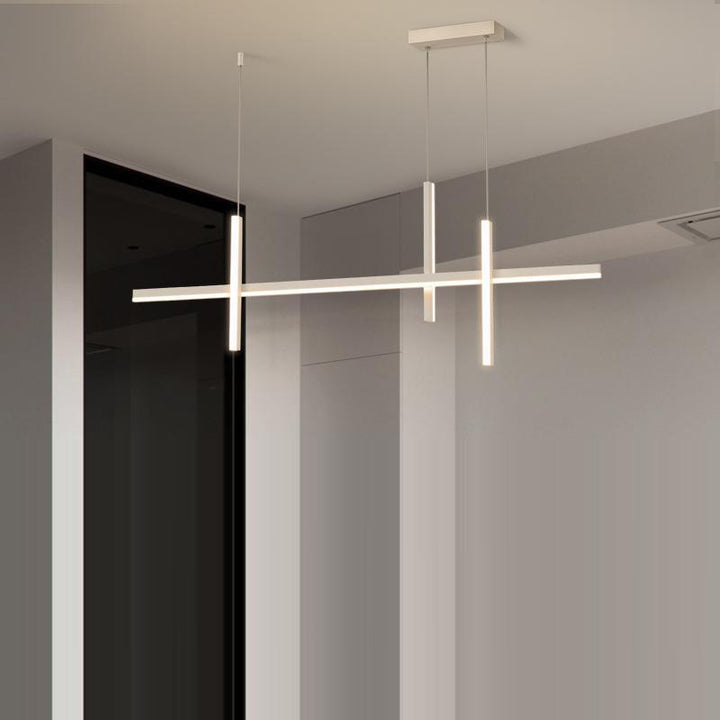 Modern Minimalist Geometric Circles Straight Line Iron Aluminum Silicone Strip Acrylic Spotlight LED Island Light Chandelier For Dining Room