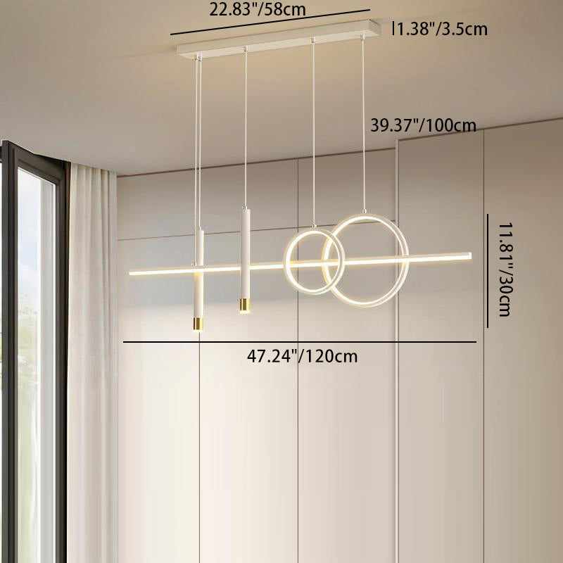 Modern Minimalist Geometric Circles Straight Line Iron Aluminum Silicone Strip Acrylic Spotlight LED Island Light Chandelier For Dining Room