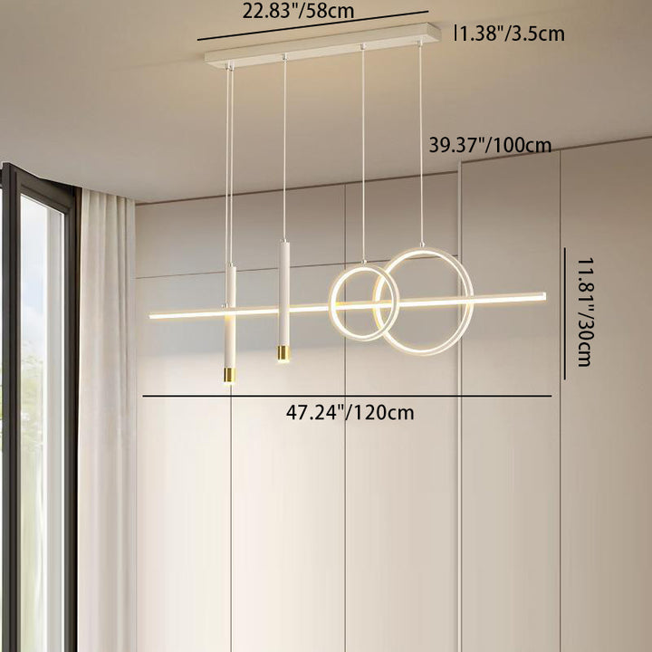Modern Minimalist Geometric Circles Straight Line Iron Aluminum Silicone Strip Acrylic Spotlight LED Island Light Chandelier For Dining Room