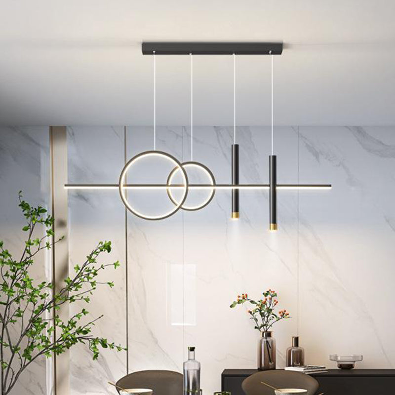 Modern Minimalist Geometric Circles Straight Line Iron Aluminum Silicone Strip Acrylic Spotlight LED Island Light Chandelier For Dining Room