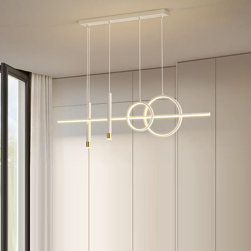 Modern Minimalist Geometric Circles Straight Line Iron Aluminum Silicone Strip Acrylic Spotlight LED Island Light Chandelier For Dining Room