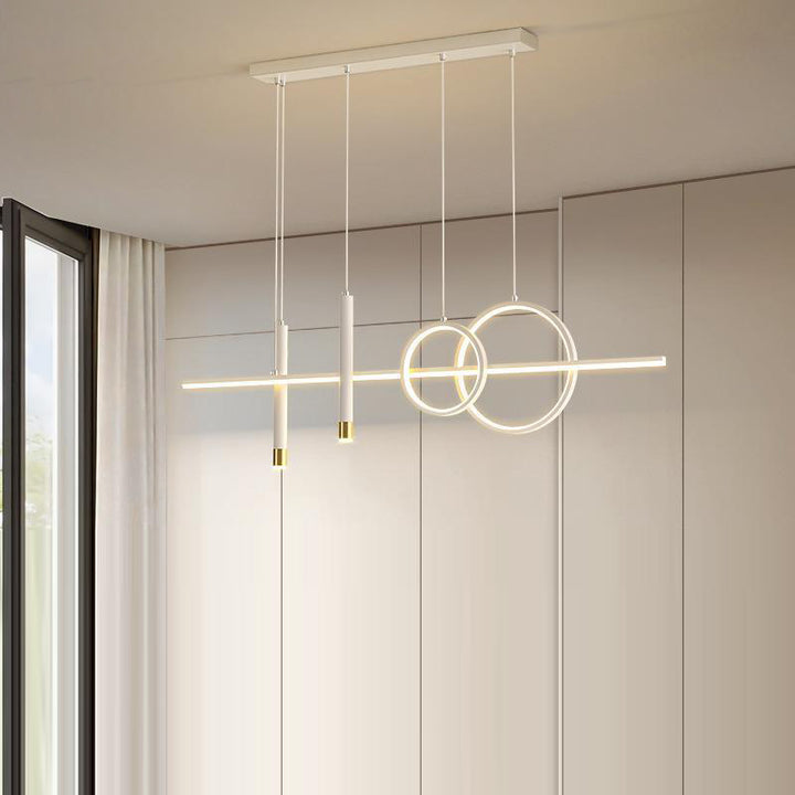 Modern Minimalist Geometric Circles Straight Line Iron Aluminum Silicone Strip Acrylic Spotlight LED Island Light Chandelier For Dining Room