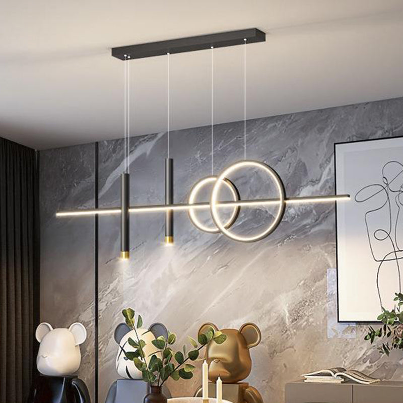 Modern Minimalist Geometric Circles Straight Line Iron Aluminum Silicone Strip Acrylic Spotlight LED Island Light Chandelier For Dining Room