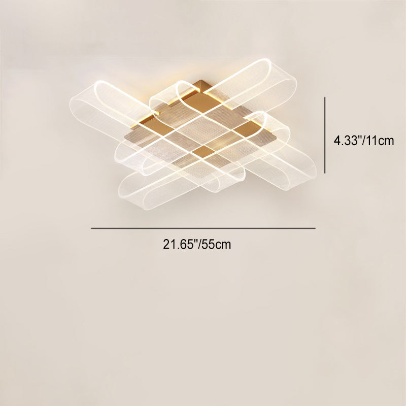 Contemporary Creative Iron Aluminum Acrylic Wraparound LED Semi-Flush Mount Ceiling Light For Bedroom