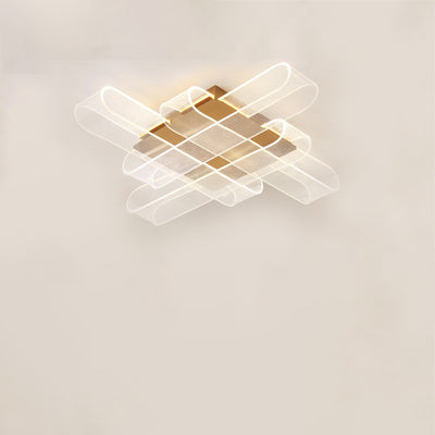Contemporary Creative Iron Aluminum Acrylic Wraparound LED Semi-Flush Mount Ceiling Light For Bedroom