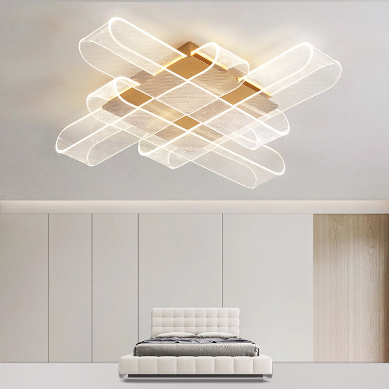 Contemporary Creative Iron Aluminum Acrylic Wraparound LED Semi-Flush Mount Ceiling Light For Bedroom