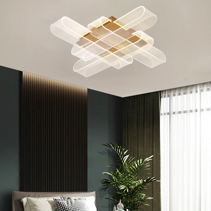 Contemporary Creative Iron Aluminum Acrylic Wraparound LED Semi-Flush Mount Ceiling Light For Bedroom