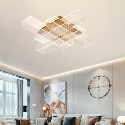 Contemporary Creative Iron Aluminum Acrylic Wraparound LED Semi-Flush Mount Ceiling Light For Bedroom