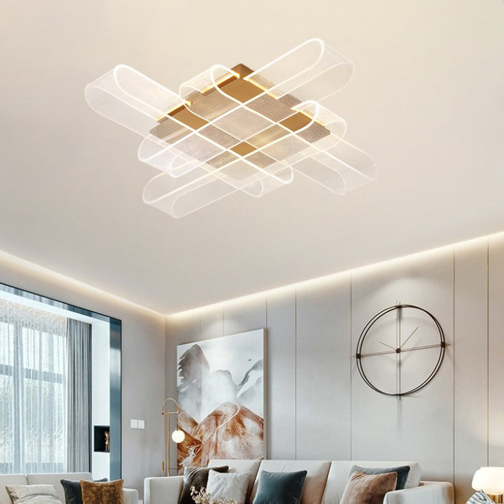 Contemporary Creative Iron Aluminum Acrylic Wraparound LED Semi-Flush Mount Ceiling Light For Bedroom