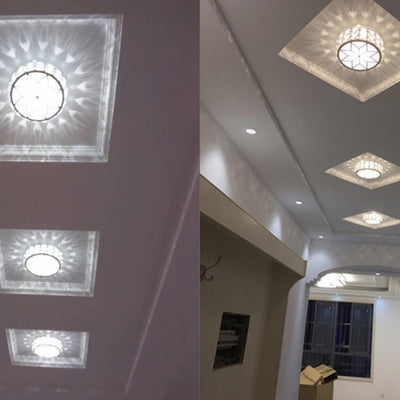 Modern Minimalist Drum Shape Hardware Crystal LED Flush Mount Ceiling Light For Hallway