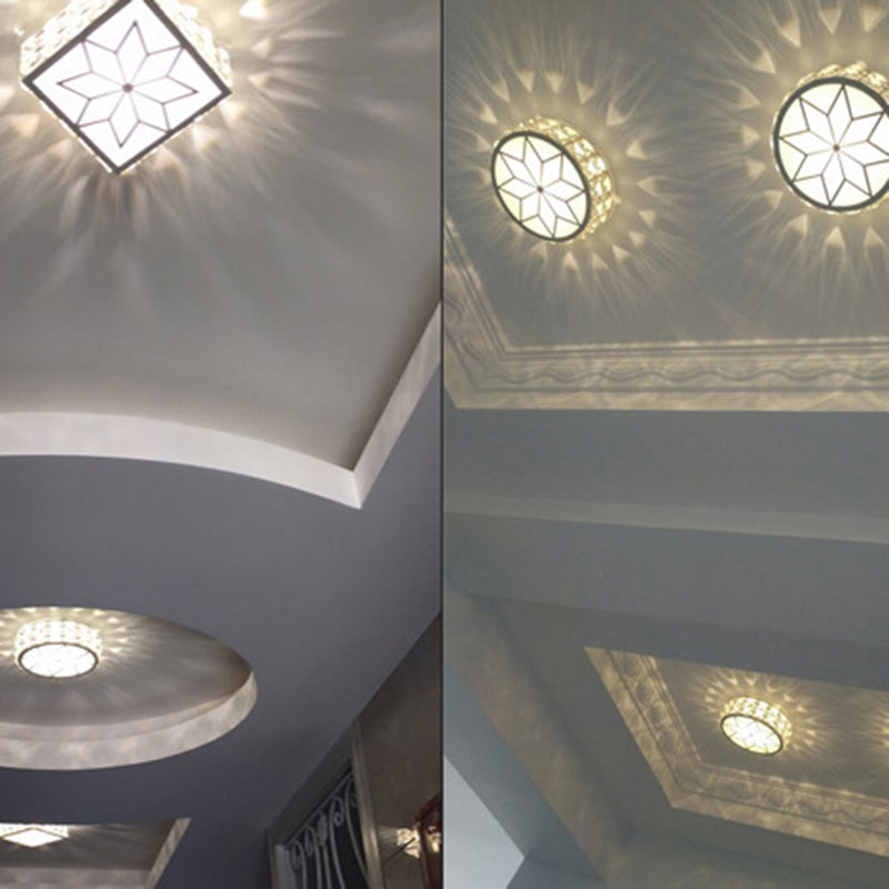 Modern Minimalist Drum Shape Hardware Crystal LED Flush Mount Ceiling Light For Hallway