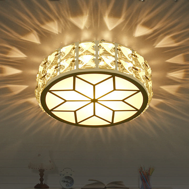 Moderne minimalistische Trommelform-Hardware-Kristall-LED-Deckenleuchte für den Flur 