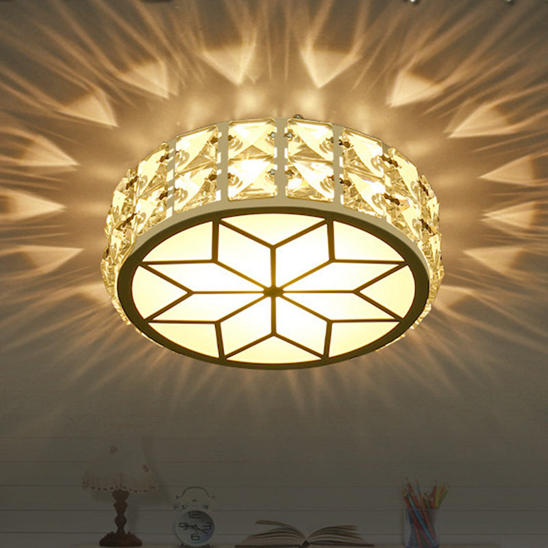 Modern Minimalist Drum Shape Hardware Crystal LED Flush Mount Ceiling Light For Hallway