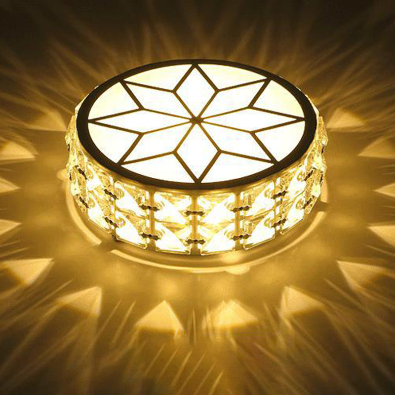 Modern Minimalist Drum Shape Hardware Crystal LED Flush Mount Ceiling Light For Hallway