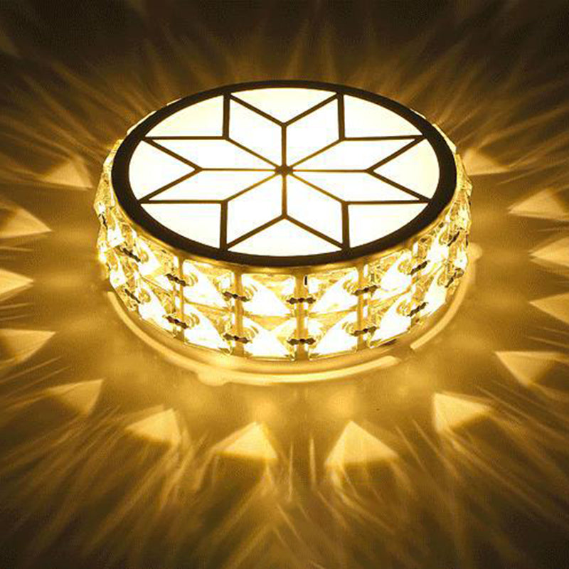 Modern Minimalist Drum Shape Hardware Crystal LED Flush Mount Ceiling Light For Hallway