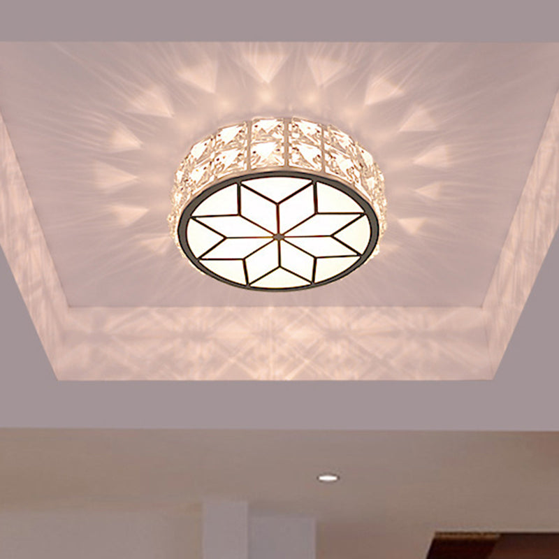 Modern Minimalist Drum Shape Hardware Crystal LED Flush Mount Ceiling Light For Hallway