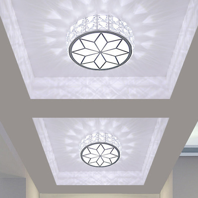 Modern Minimalist Drum Shape Hardware Crystal LED Flush Mount Ceiling Light For Hallway