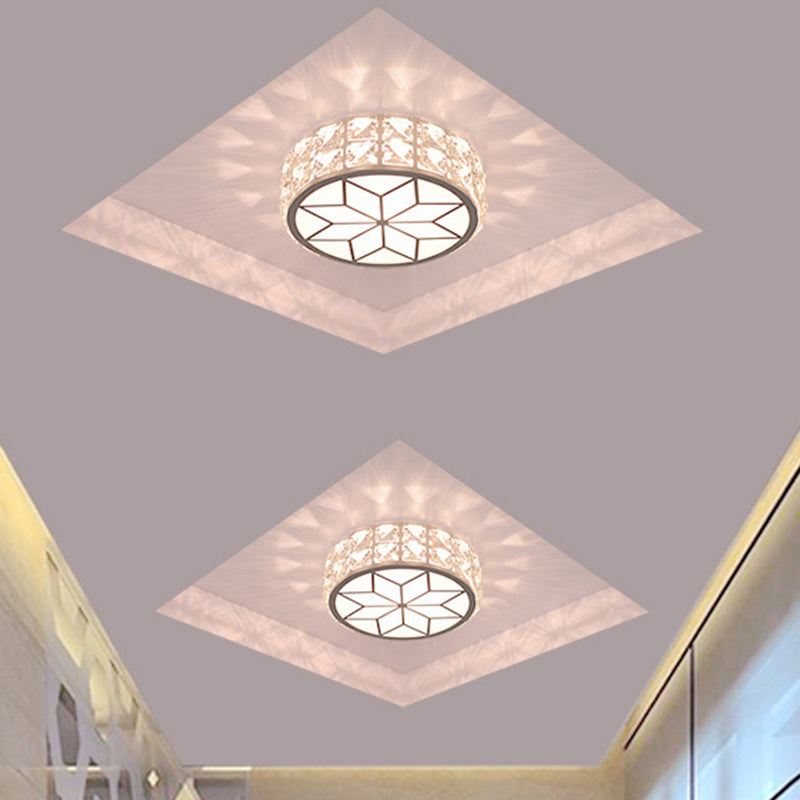 Modern Minimalist Drum Shape Hardware Crystal LED Flush Mount Ceiling Light For Hallway