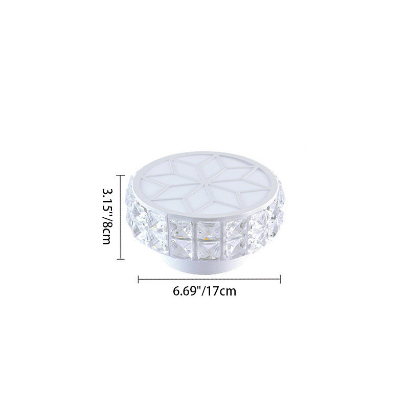 Modern Minimalist Drum Shape Hardware Crystal LED Flush Mount Ceiling Light For Hallway