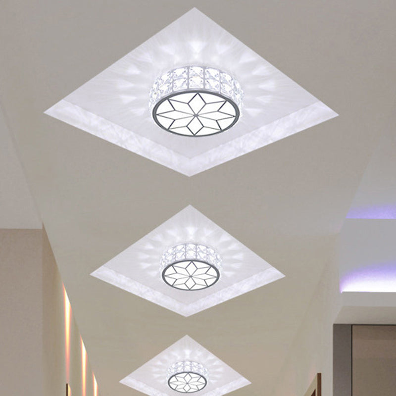 Modern Minimalist Drum Shape Hardware Crystal LED Flush Mount Ceiling Light For Hallway