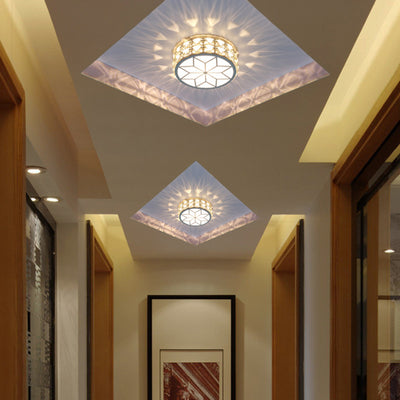 Modern Minimalist Drum Shape Hardware Crystal LED Flush Mount Ceiling Light For Hallway