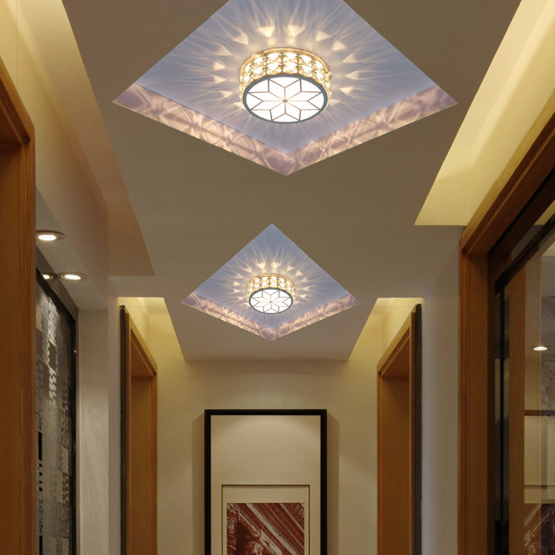 Modern Minimalist Drum Shape Hardware Crystal LED Flush Mount Ceiling Light For Hallway
