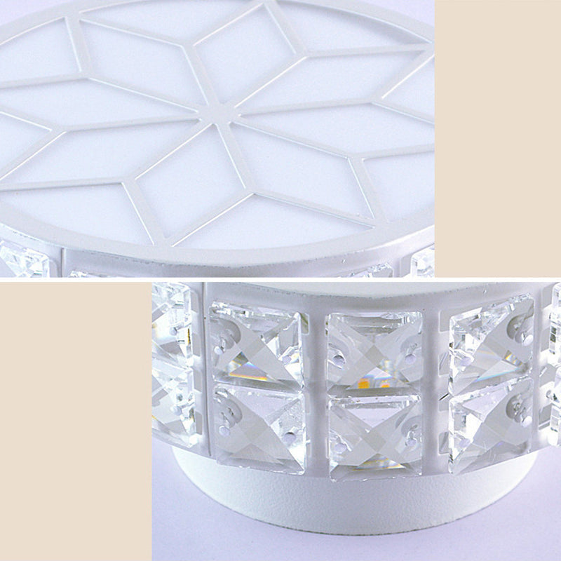 Modern Minimalist Drum Shape Hardware Crystal LED Flush Mount Ceiling Light For Hallway