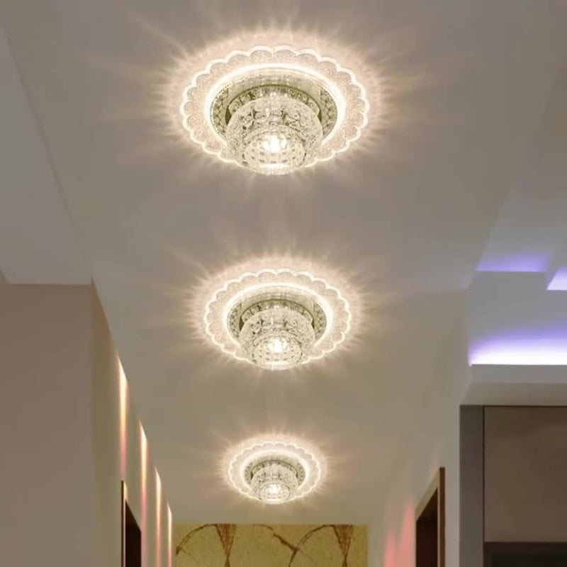 Modern Minimalist Drum Shape Hardware Crystal LED Flush Mount Ceiling Light For Hallway