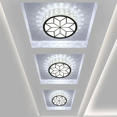 Modern Minimalist Drum Shape Hardware Crystal LED Flush Mount Ceiling Light For Hallway