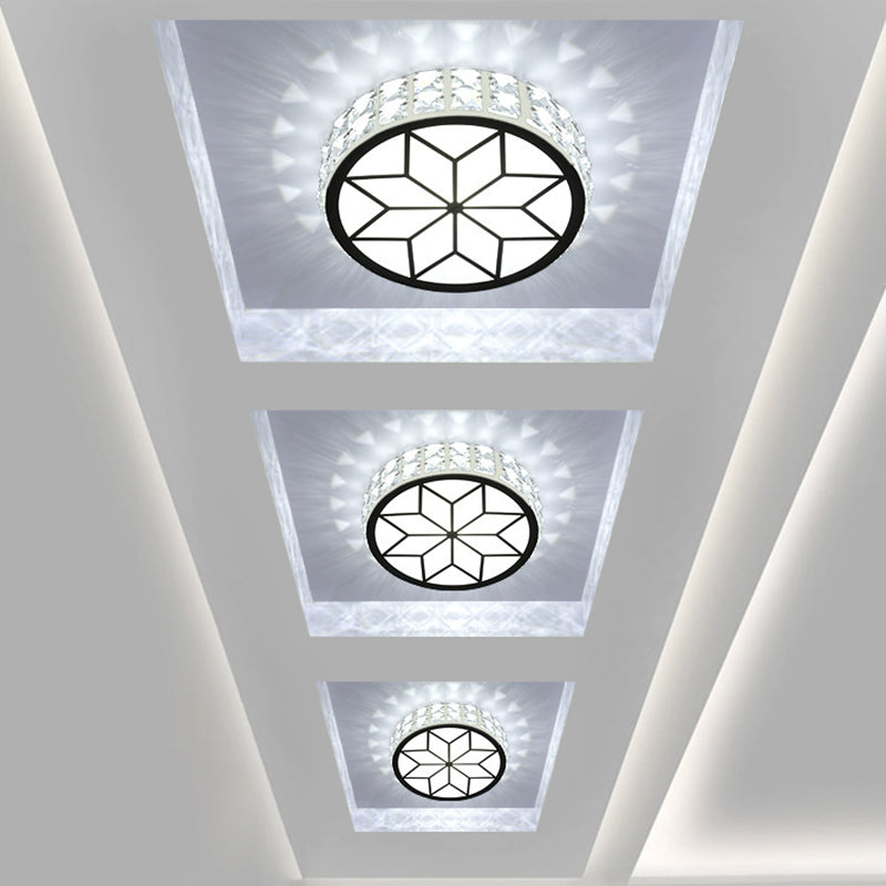 Modern Minimalist Drum Shape Hardware Crystal LED Flush Mount Ceiling Light For Hallway