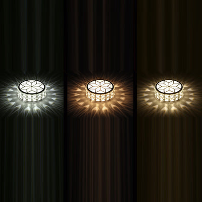 Modern Minimalist Drum Shape Hardware Crystal LED Flush Mount Ceiling Light For Hallway