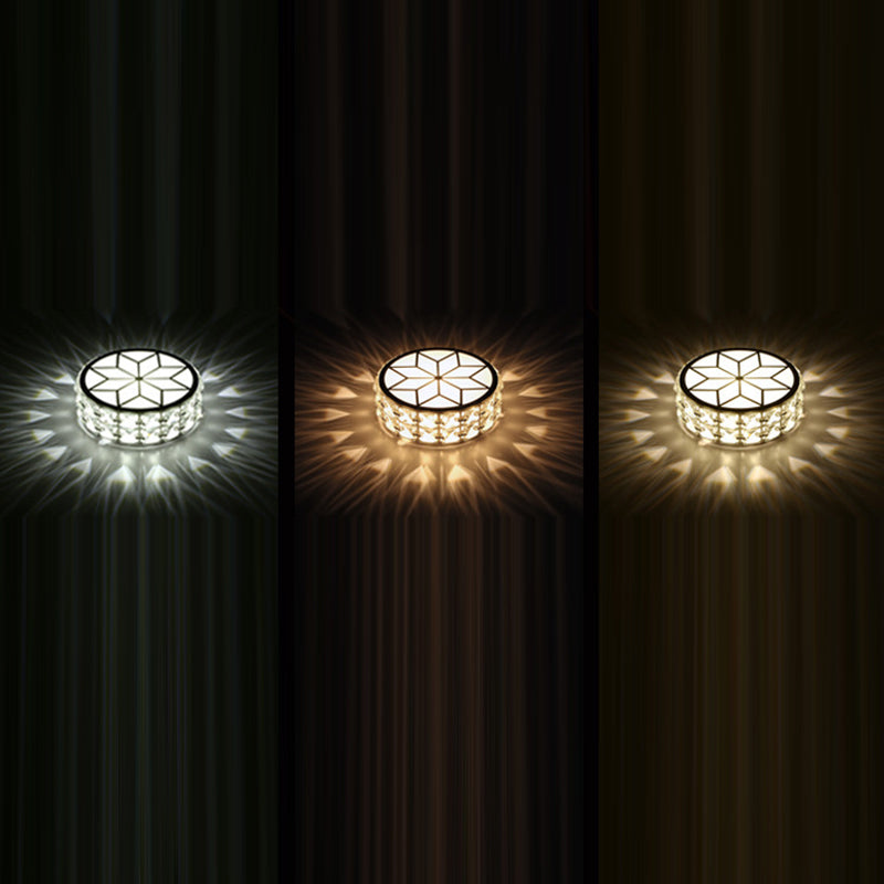 Modern Minimalist Drum Shape Hardware Crystal LED Flush Mount Ceiling Light For Hallway