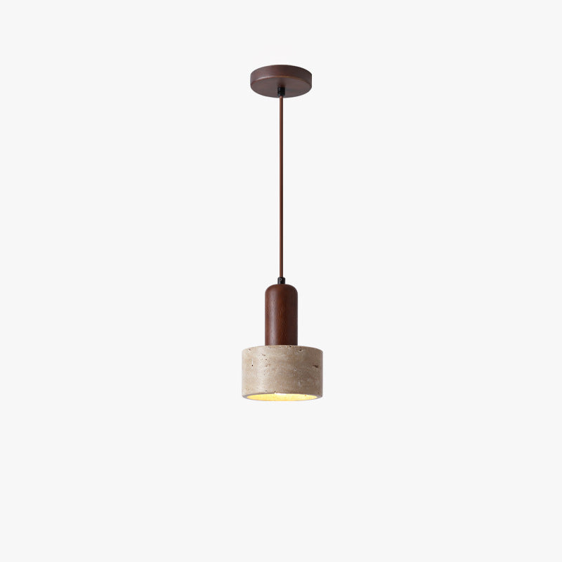 Contemporary Retro Round Travertine Texture Wood 1-Light Pendant Light For Dining Room