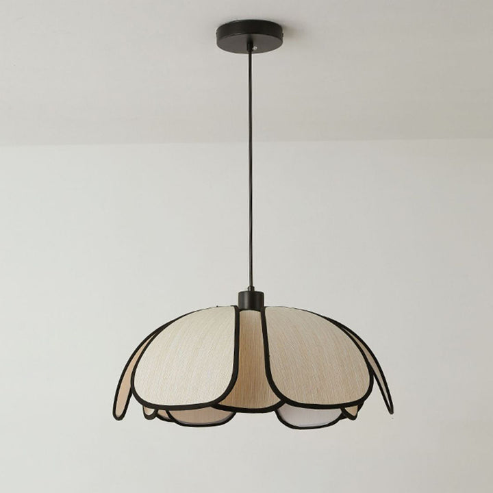 Suspension lumineuse à 1 lumière en fibre végétale avec pétales nordiques contemporains en fer pour salle à manger 