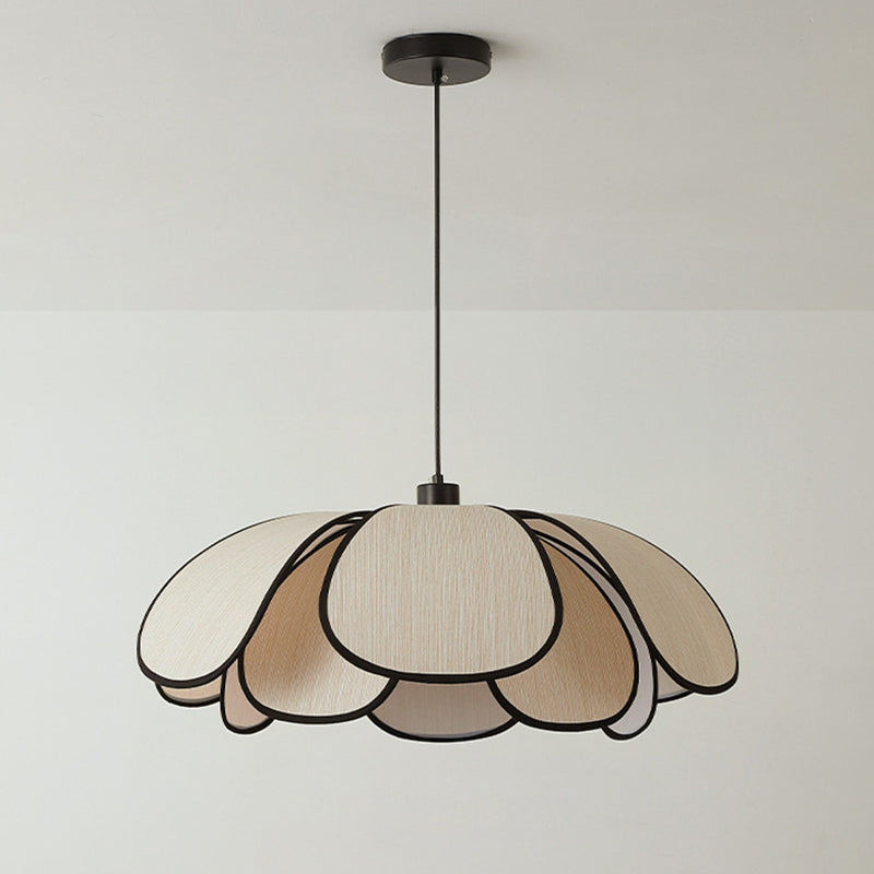Suspension lumineuse à 1 lumière en fibre végétale avec pétales nordiques contemporains en fer pour salle à manger 