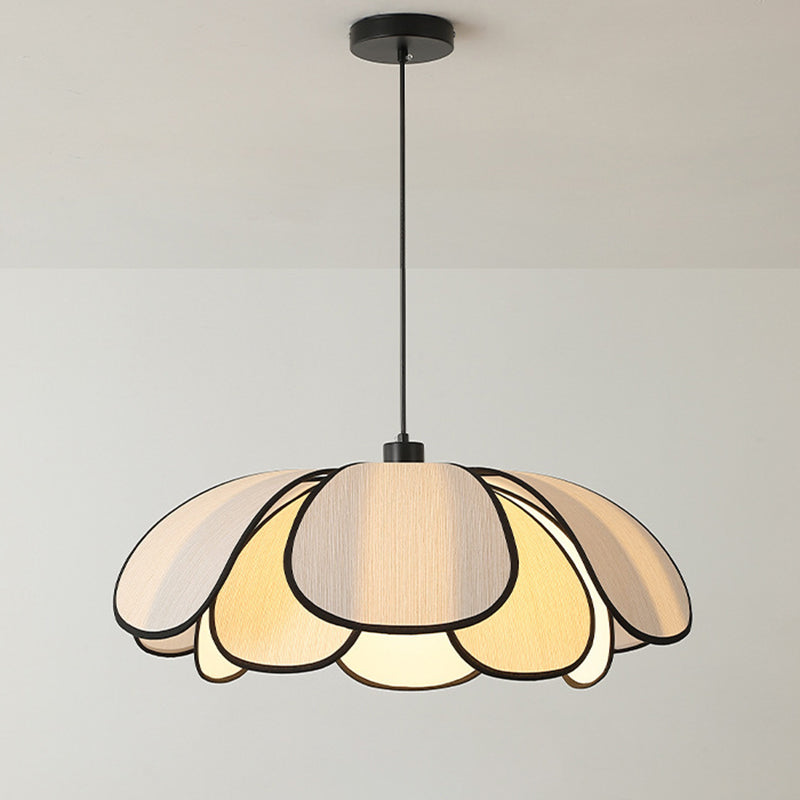Suspension lumineuse à 1 lumière en fibre végétale avec pétales nordiques contemporains en fer pour salle à manger 