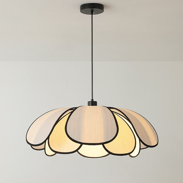 Suspension lumineuse à 1 lumière en fibre végétale avec pétales nordiques contemporains en fer pour salle à manger 