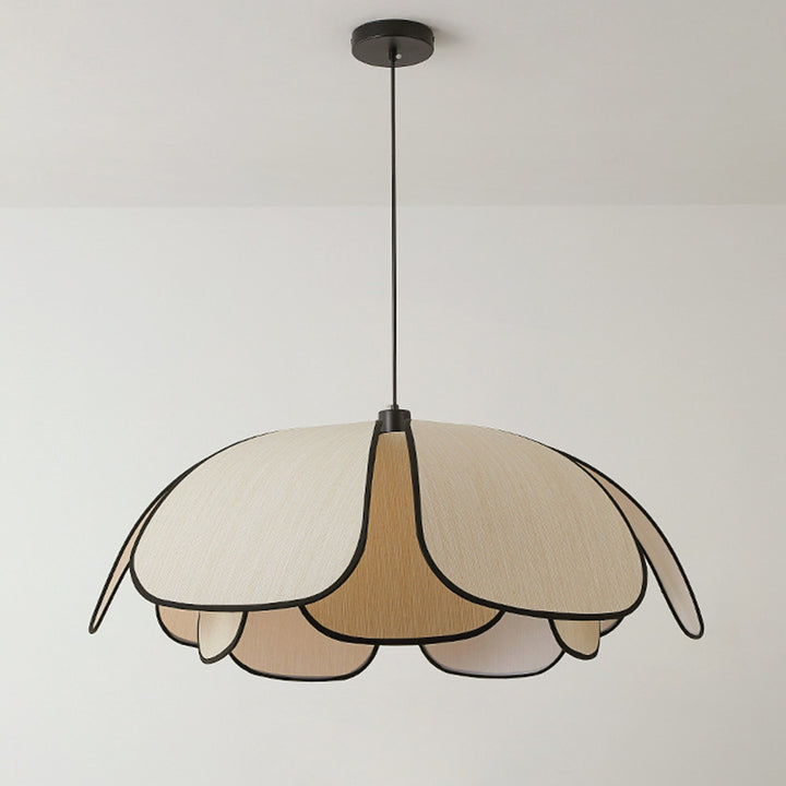 Suspension lumineuse à 1 lumière en fibre végétale avec pétales nordiques contemporains en fer pour salle à manger 