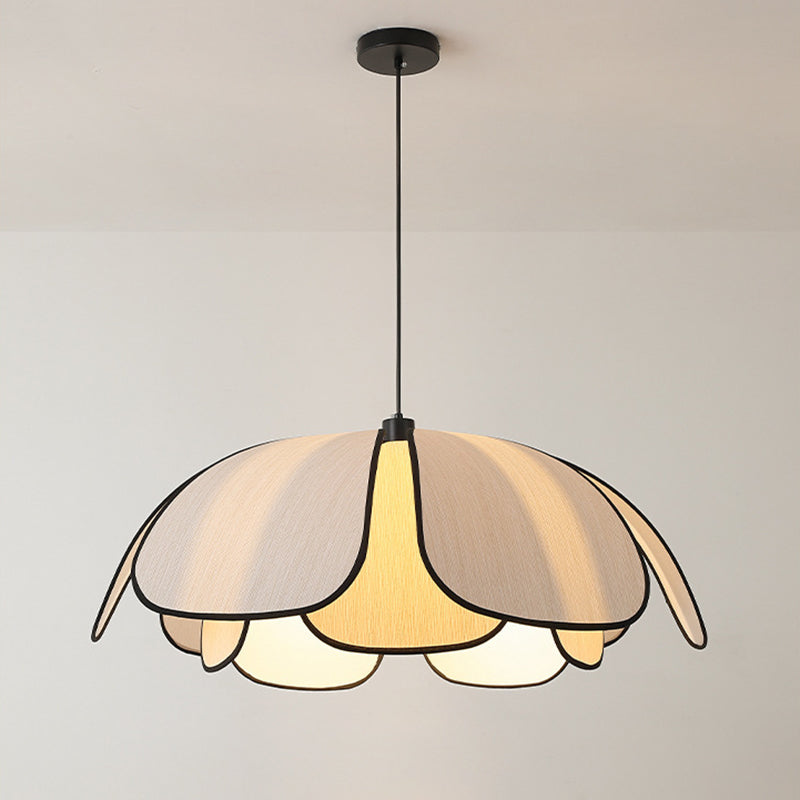 Suspension lumineuse à 1 lumière en fibre végétale avec pétales nordiques contemporains en fer pour salle à manger 