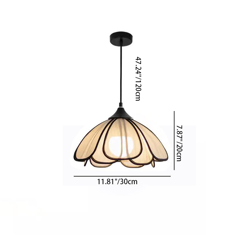 Suspension lumineuse à 1 lumière en fibre végétale avec pétales nordiques contemporains en fer pour salle à manger 