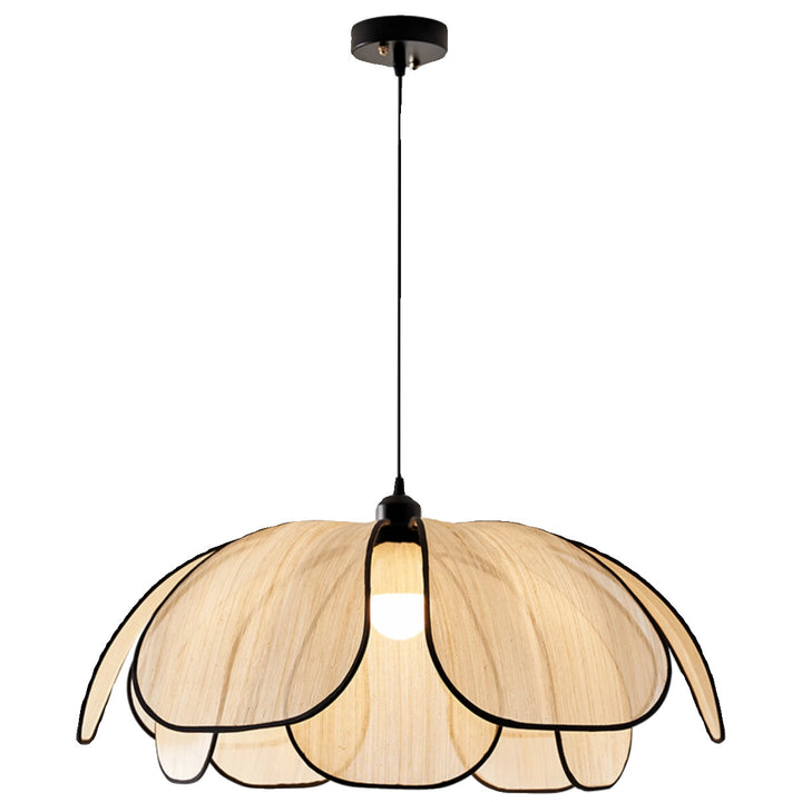 Suspension lumineuse à 1 lumière en fibre végétale avec pétales nordiques contemporains en fer pour salle à manger 