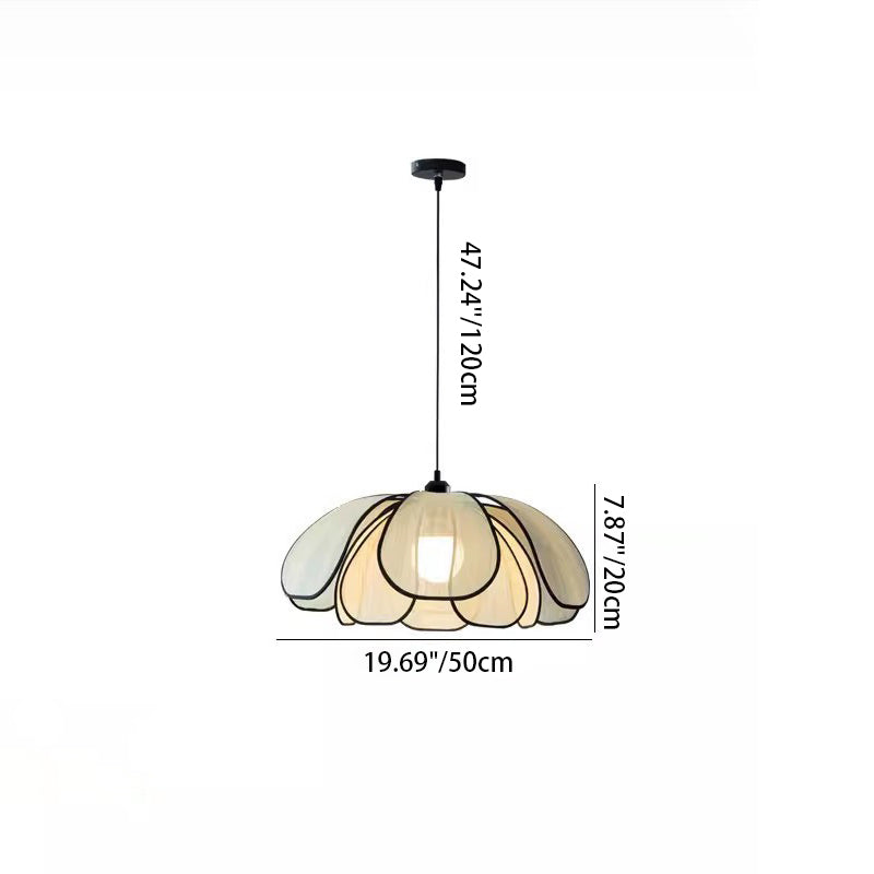 Suspension lumineuse à 1 lumière en fibre végétale avec pétales nordiques contemporains en fer pour salle à manger 